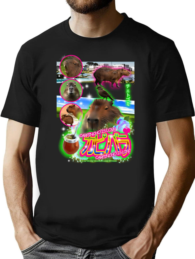 Capybara Bootleg Graphic T-Shirt - Black