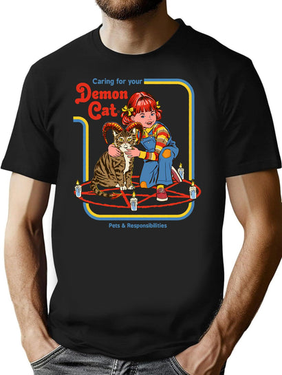 Caring For Your Demon Cat T-Shirt for Men & Women, T-Shirts Graphic Tee - Black