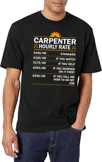 Carpenter Hourly Rate Funny Vintage Mens Womens T-Shirt for Men & Women, T-Shirts Graphic Tee - Black