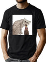 Cat Opening Beer Bottle Meme Black T-Shirt - Green