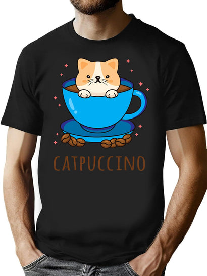 Catpuccino T-Shirt for Men & Women, T-Shirts Graphic Tee - Black
