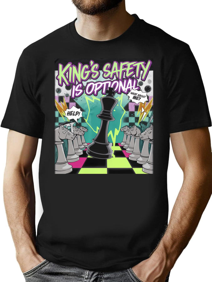 Chess Pieces Game - Kings Safety Is Optional - 90S Chess Chaos Bootleg Graphic T-Shirt - Black