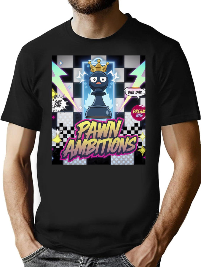 Chess Pieces Game - Pawn Ambitions - 90S Dream Big Chess Bootleg Graphic T-Shirt - Black
