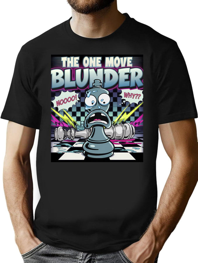 Chess Pieces Game - The One Move Blunder - 90S Chess Frustration Bootleg Graphic T-Shirt - Black