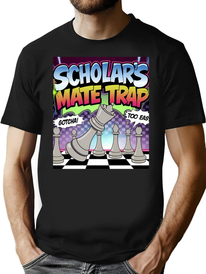 Chess Pieces Game - The Scholars Mate Trap - 90S Chess Humour Bootleg Graphic T-Shirt - Black