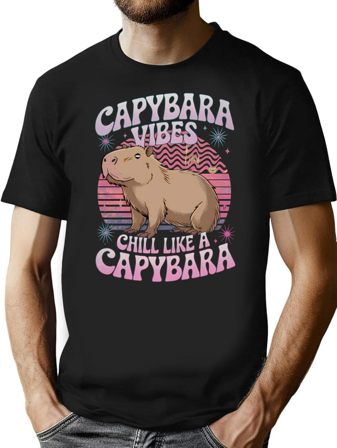 Chill Like A Capybara Vintage 80S Bootleg Aesthetic Bootleg Graphic T-Shirt - Black