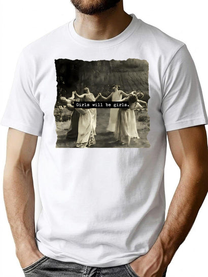 Circle Of Witches Vintage Women Dancing Girls Will Be Girls T-Shirt for Men & Women, T-Shirts Graphic Tee - Black
