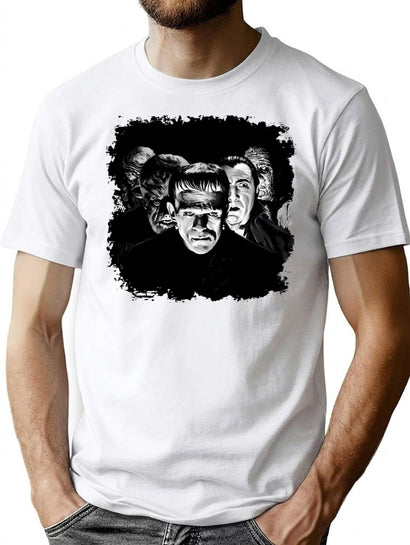 Classic Monsters Black White Pop T-Shirt for Men & Women, T-Shirts Graphic Tee - Black
