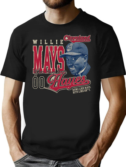 Cleveland Willie Mays Hayes Worn T-Shirt for Men & Women, T-Shirts Graphic Tee - Black