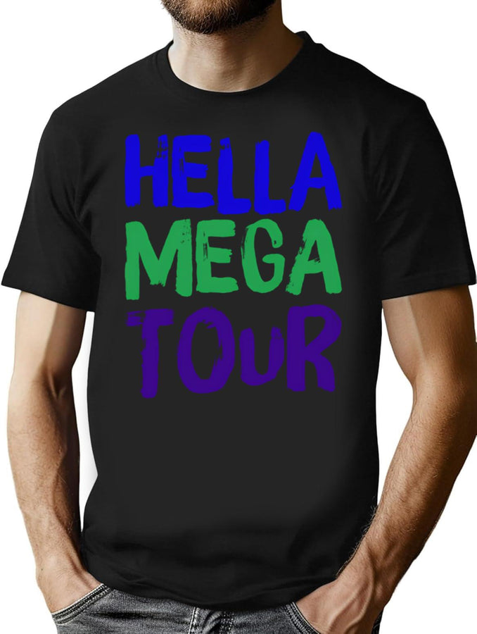 Colorful Design Hella Mega Tour Bootleg Graphic T-Shirt - Black