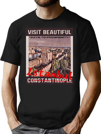Constantinople - Istanbul Travel Poster T-Shirt for Men & Women, T-Shirts Graphic Tee - Black