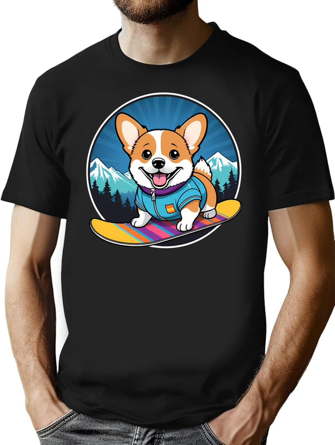 Corgi Ready For Snowboarding T-Shirt for Men & Women, T-Shirts Graphic Tee - Black