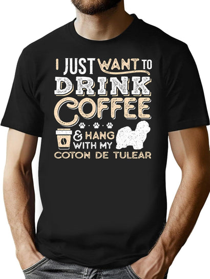 Coton De Tulear Dog Dad Mom And Drink Coffee T-Shirt for Men & Women, T-Shirts Graphic Tee - Black
