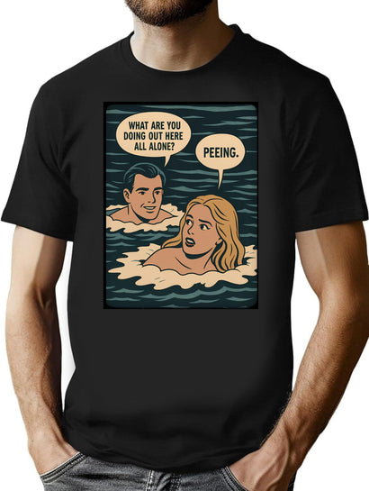 Couple Bathing Funny Vintage Comic Design T-Shirt for Men & Women, T-Shirts Graphic Tee - Black
