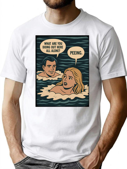 Couple Bathing Funny Vintage Comic Design T-Shirt for Men & Women, T-Shirts Graphic Tee - Black