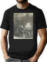 Creepy Etching Illustration - A Man Reels From An Evil Shadow T-Shirt for Men & Women, T-Shirts Graphic Tee - Black