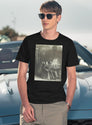 Creepy Etching Illustration - A Man Reels From An Evil Shadow T-Shirt for Men & Women, T-Shirts Graphic Tee - Navy