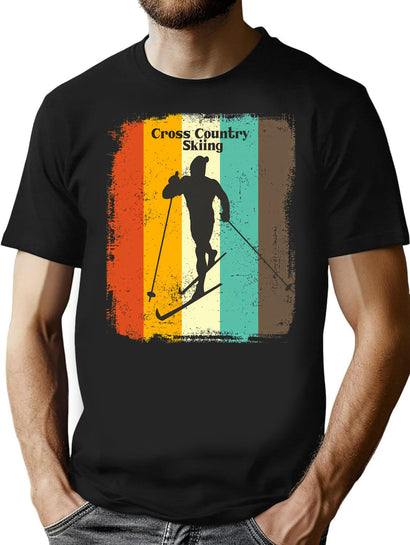 Cross-Country Skiing Retro 70S Vintage Nordic Gift T-Shirt for Men & Women, T-Shirts Graphic Tee - Black