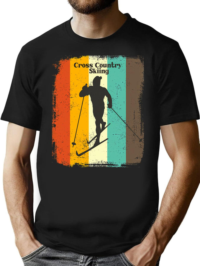 Cross-Country Skiing Retro 70S Vintage Nordic Gift T-Shirt for Men & Women, T-Shirts Graphic Tee - Black