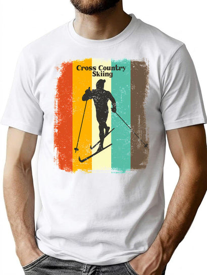 Cross-Country Skiing Retro 70S Vintage Nordic Gift T-Shirt for Men & Women, T-Shirts Graphic Tee - Black