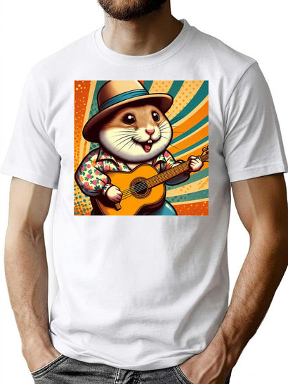 Cute Guitarist Hamster T-Shirt for Men & Women, T-Shirts Graphic Tee - Black