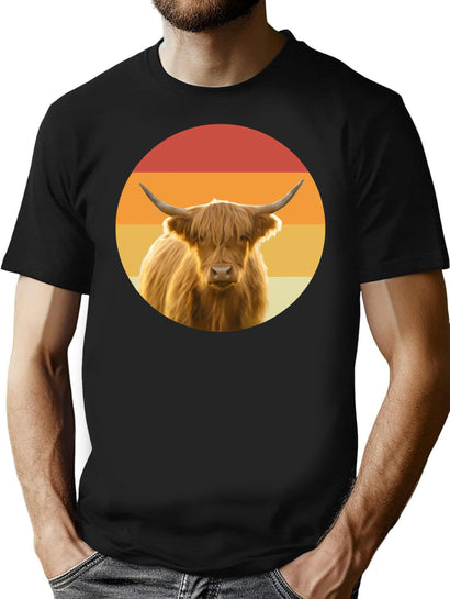 Cute Highland Cow Vintage Retro Face T-Shirt for Men & Women, T-Shirts Graphic Tee - Black