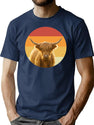 Cute Highland Cow Vintage Retro Face T-Shirt for Men & Women, T-Shirts Graphic Tee - Navy
