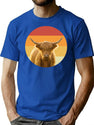 Cute Highland Cow Vintage Retro Face T-Shirt for Men & Women, T-Shirts Graphic Tee - Blue