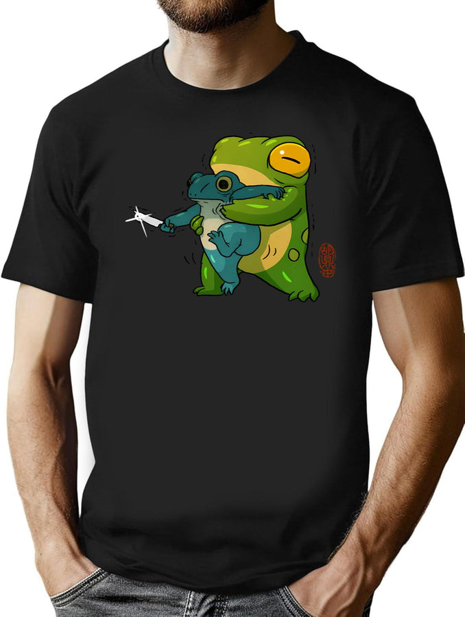 Cute Stabby Frog Being Held Back Let It Go Bro Artwork Asian Style Black T-Shirt - Black