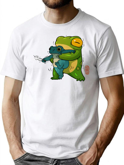 Cute Stabby Frog Being Held Back Let It Go Bro Artwork Asian Style Premium Heavyweight Cotton T-Shirt - Black