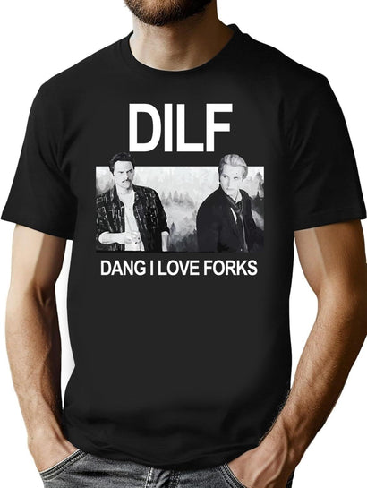 DILF Dang I Love Forks Vintage T-Shirt for Men & Women, T-Shirts Graphic Tee - Black