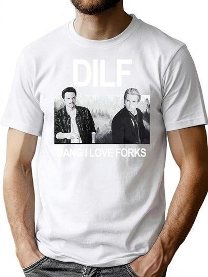 DILF Dang I Love Forks Vintage T-Shirt for Men & Women, T-Shirts Graphic Tee - Black
