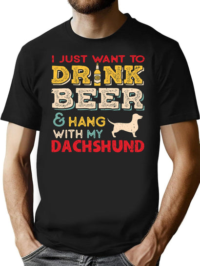 Dachshund Doxie Dog Dad Beer Lover T-Shirt for Men & Women, T-Shirts Graphic Tee - Black