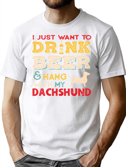 Dachshund Doxie Dog Dad Beer Lover T-Shirt for Men & Women, T-Shirts Graphic Tee - Black