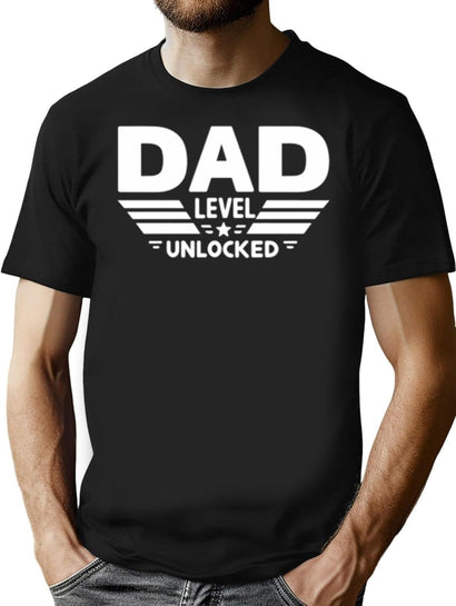 Dad Level Unlocked - Funny Father'S Day Gift T-Shirt for Men & Women, T-Shirts Graphic Tee - Black