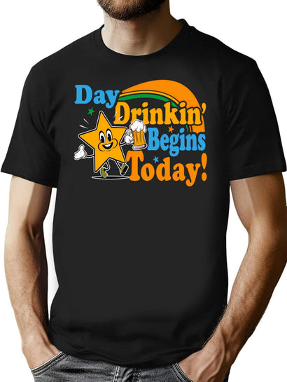 Day Drinkin Begins Today T-Shirt for Men & Women, T-Shirts Graphic Tee - Black