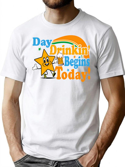 Day Drinkin Begins Today T-Shirt for Men & Women, T-Shirts Graphic Tee - Black