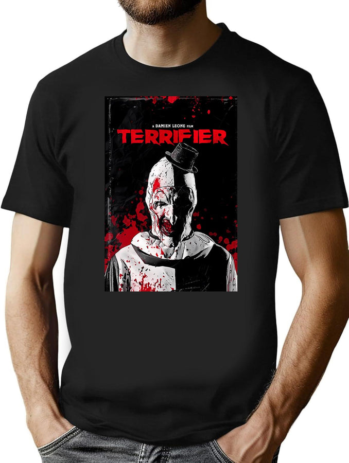 Day Gifts Terrifier Art The Clown Horror Movie Poster Cool Gift T-Shirt for Men & Women, T-Shirts Graphic Tee - Black