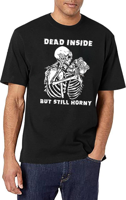 Dead Inside But Still Horny Funny Vintage Skeleton Valentine T-Shirt for Men & Women, T-Shirts Graphic Tee - Black