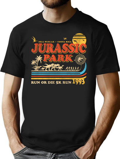 Dinosaur Park Run Or Die 1993 Worn T-Shirt for Men & Women, T-Shirts Graphic Tee - Black