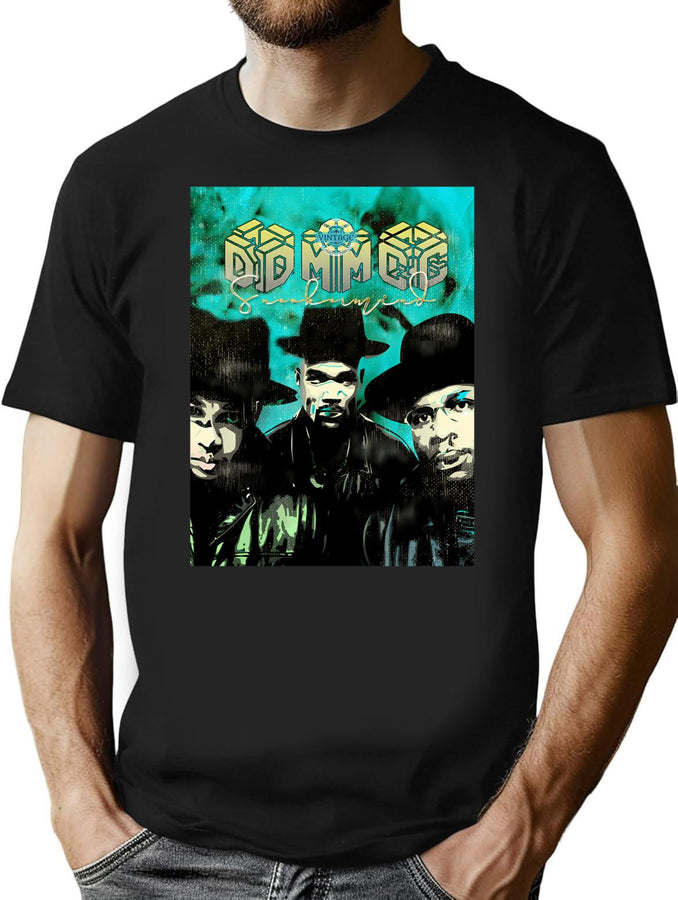 Dmc Run Vintage Bootleg Rap Urban Style Bootleg Graphic T-Shirt - Black