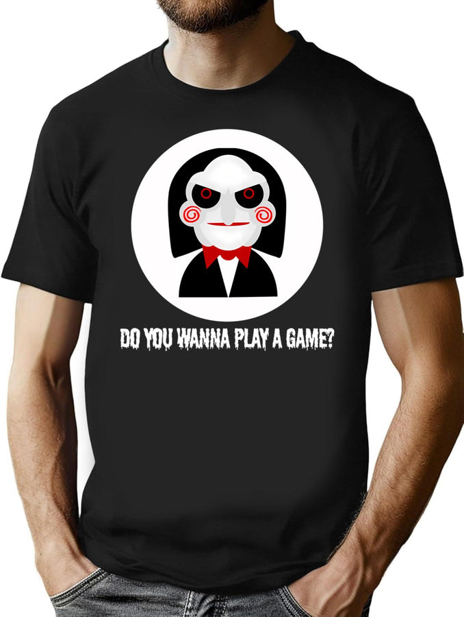 Do You Wanna Play A Game Saw Halloween Gift Idea. T-Shirt for Men & Women, T-Shirts Graphic Tee - Black