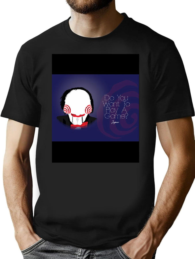 Do You Want To Play A Game - Jigsaw - Minimalist Movie Art - Horror Film Quote T-Shirt for Men & Women, T-Shirts Graphic Tee - Black