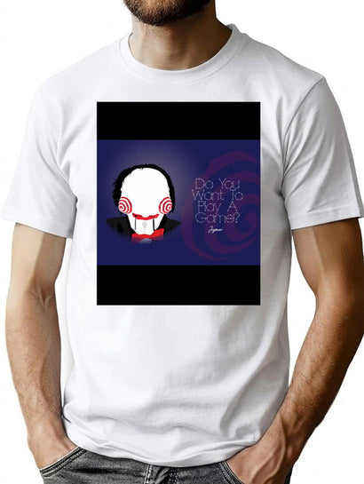 Do You Want To Play A Game - Jigsaw - Minimalist Movie Art - Horror Film Quote T-Shirt for Men & Women, T-Shirts Graphic Tee - Black