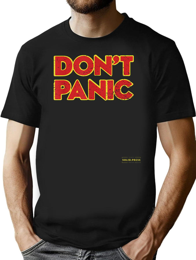 Don_T Panic Vintage Distressed T-Shirt for Men & Women, T-Shirts Graphic Tee - Black