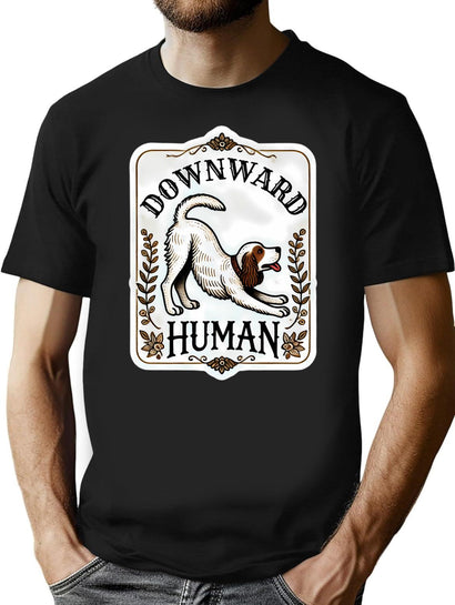Downward Human Yoga Dog Vintage T-Shirt for Men & Women, T-Shirts Graphic Tee - Black