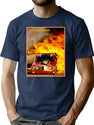Drag Race Burn-Out Vintage Funny Car Advertising Print T-Shirt for Men & Women, T-Shirts Graphic Tee - Navy