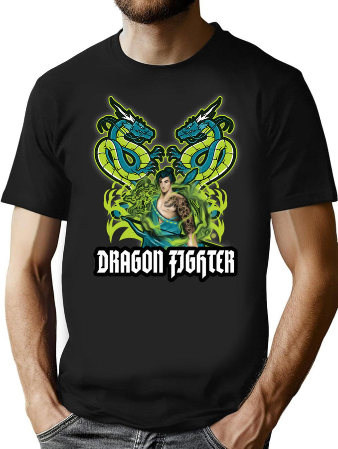 Dragon Fighter Bootleg Graphic T-Shirt - Black
