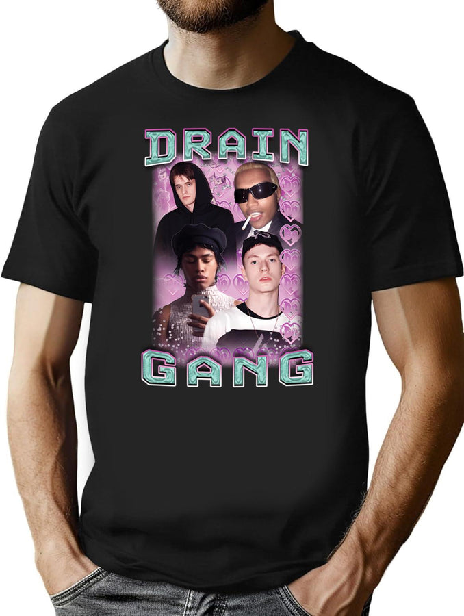 Drain Gang Vintage Bootleg Shirt Bootleg Graphic T-Shirt - Black