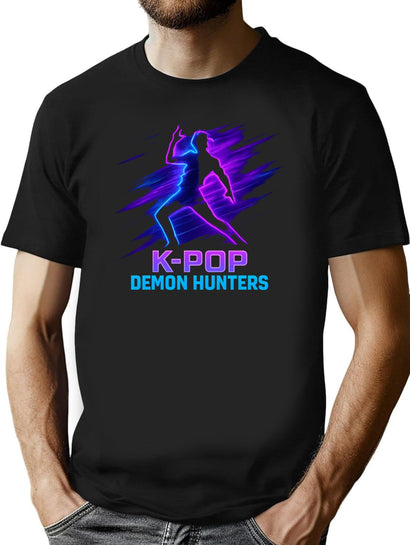 Dynamic K-Pop Demon Hunters Dance Silhouette T-Shirt for Men & Women, T-Shirts Graphic Tee - Black